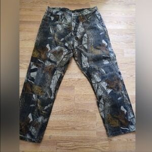 Wrangler Realtree Camouflage Jeans Mens Size 38X32 5 Pocket Zip Up Camo Denim